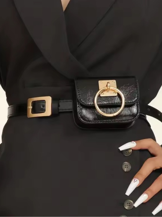 Black Faux Leather Belt Bag